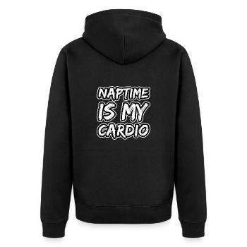 Mittagsschlaf, Schlaf, schlafen - Unisex Premium Bio Zip Hoodie - Schwarz - Hinten - Nico (187cm)