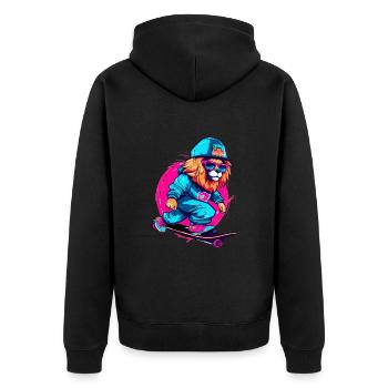 Lustiger Löwe auf Skateboard Skater Skateboarding - Unisex Premium Bio Zip Hoodie - Schwarz - Hinten - Nico (187cm)