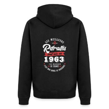 1963 anniversaire retraité né en 1963 - Veste à capuche bio Premium Unisexe - noir - Dos - Nico (187cm)