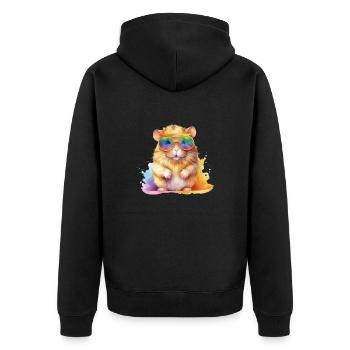Cool colorful hamster with sunglasses - Unisex Premium Organic Zip Hoodie - black - Back - Nico (187cm)