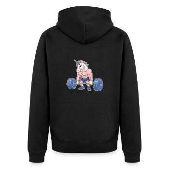 Sport Einhorn Gym Fitness Geschenkidee - Unisex Premium Bio Zip Hoodie - Schwarz - Hinten - Nico (187cm)