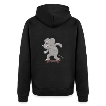 Elephant on skateboard - Unisex Premium Organic Zip Hoodie - black - Back - Nico (187cm)