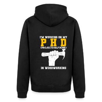 Lustige Holzbearbeitung Schreiner - Unisex Premium Bio Zip Hoodie - Schwarz - Hinten - Nico (187cm)