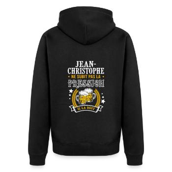 Jean-Christophe bière cadeau Jean christophe fêtes - Veste à capuche bio Premium Unisexe - noir - Dos - Nico (187cm)