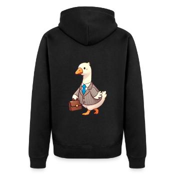 Ernsthafte Gans im Business-Anzug-Design - Unisex Premium Bio Zip Hoodie - Schwarz - Hinten - Nico (187cm)