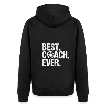 BEST COACH EVER Soccer Coach - Unisex Premium Organic Zip Hoodie - black - Back - Nico (187cm)
