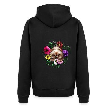 Cochons d’Inde aux cheveux lisses avec des fleurs colorées - Veste à capuche bio Premium Unisexe - noir - Dos - Nico (187cm)