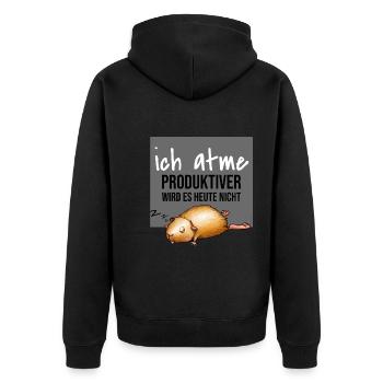 Faules Tierchen Ich atme produktiver wirds nicht - Unisex Premium Bio Zip Hoodie - Schwarz - Hinten - Nico (187cm)
