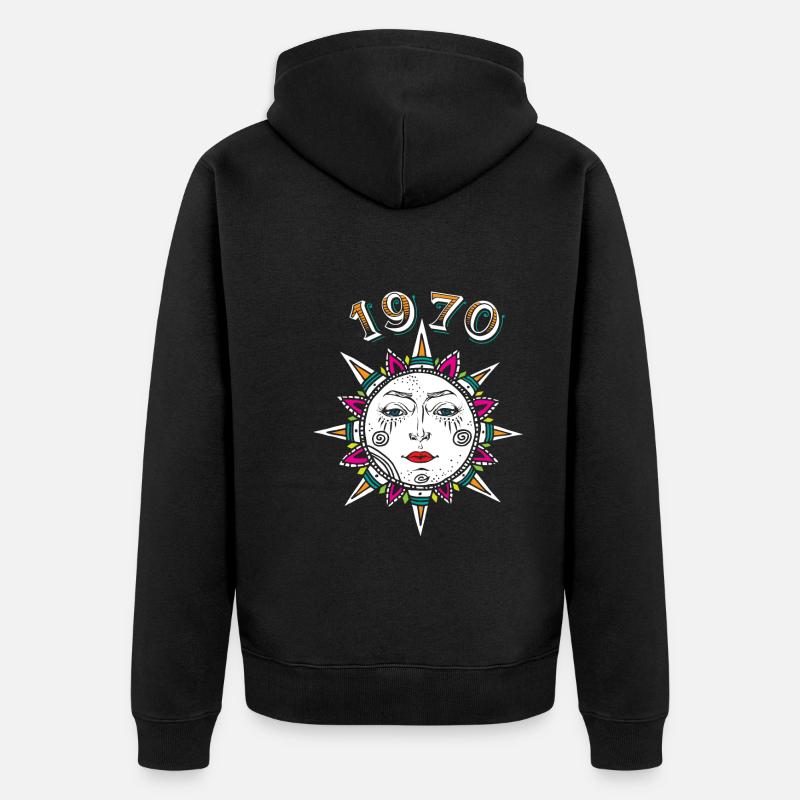 1970 Sonnengesicht - Unisex Premium Bio Zip Hoodie - Schwarz