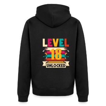 18 Birthday Gift Level 18 Unlocked - Unisex Premium Organic Zip Hoodie - black - Back - Nico (187cm)