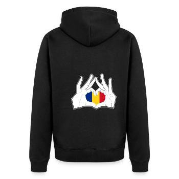 Romania Hand Heart Flag - Unisex Premium Organic Zip Hoodie - black - Back - Nico (187cm)