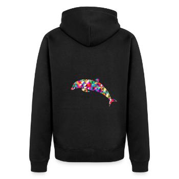Delfin Mosaik Bunt - Unisex Premium Bio Zip Hoodie - Schwarz - Hinten - Nico (187cm)