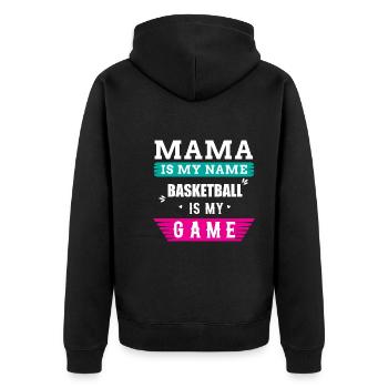 Basketball Mama Spruch - Unisex Premium Bio Zip Hoodie - Schwarz - Hinten - Nico (187cm)