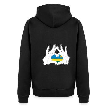 Ruanda Hand Herz Flagge - Unisex Premium Bio Zip Hoodie - Schwarz - Hinten - Nico (187cm)