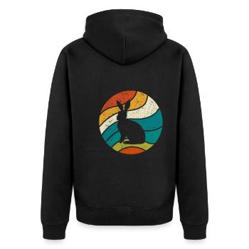 Retro Vintage Hase Kaninchen - Unisex Premium Bio Zip Hoodie - Schwarz - Hinten - Nico (187cm)