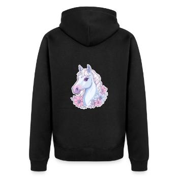 Pferd Kinder - Unisex Premium Bio Zip Hoodie - Schwarz - Hinten - Nico (187cm)