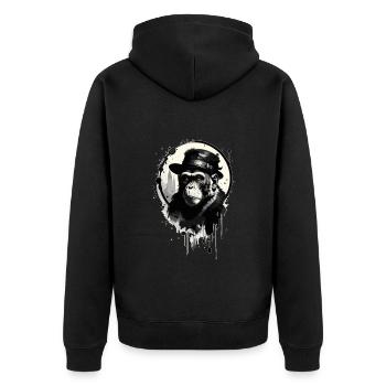 Affe mit Hut - Unisex Premium Bio Zip Hoodie - Schwarz - Hinten - Nico (187cm)