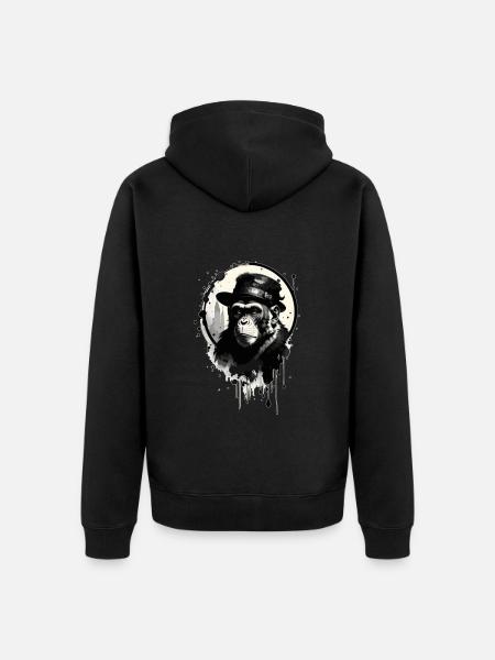 Affe mit Hut - Unisex Premium Bio Zip Hoodie - Schwarz
