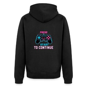 Press Start to Continue – Retro Neon Controller - Unisex Premium Organic Zip Hoodie - black - Back - Nico (187cm)