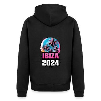 Ibiza 2024 Palmen - Unisex Premium Bio Zip Hoodie - Schwarz - Hinten - Nico (187cm)