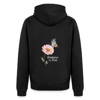 Freundlichkeit ist kostenlos - Unisex Premium Bio Zip Hoodie - Schwarz - Hinten - Nico (187cm)