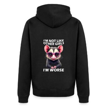 Ich bin nicht wie andere Mädchen Ich bin schlimme - Unisex Premium Bio Zip Hoodie - Schwarz - Hinten - Nico (187cm)