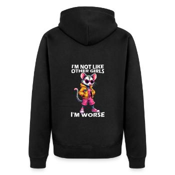 Ich bin nicht wie andere Mädchen Ich bin schlimmer - Unisex Premium Bio Zip Hoodie - Schwarz - Hinten - Nico (187cm)