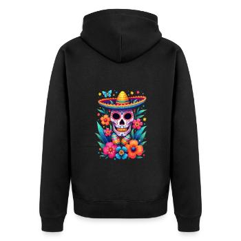 Hispanic Heritage Schädel mit Blumen - Unisex Premium Bio Zip Hoodie - Schwarz - Hinten - Nico (187cm)