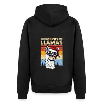 Cooler Lama mit Sonnenbrille und Weihnachtsmütze - Unisex Premium Bio Zip Hoodie - Schwarz - Hinten - Nico (187cm)