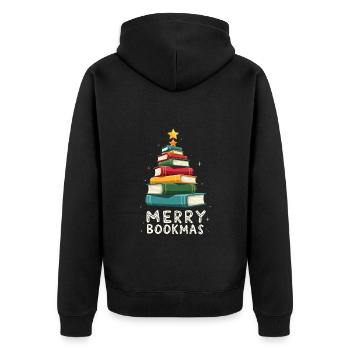 Merry Bookmas - Festliche Freude für Buchliebhaber - Unisex Premium Bio Zip Hoodie - Schwarz - Hinten - Nico (187cm)