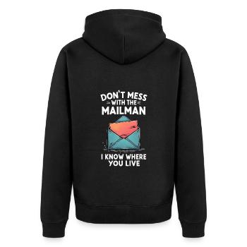 Lustiger Spruch für Postboten - Unisex Premium Bio Zip Hoodie - Schwarz - Hinten - Nico (187cm)