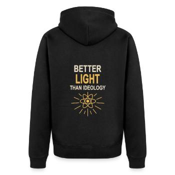 Lieber Licht als Ideologie - Ja zu Atomkraft - Unisex Premium Bio Zip Hoodie - Schwarz - Hinten - Nico (187cm)