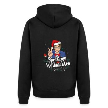 Spritzige Weihnachten Lauterbach mit roter Mütze - Unisex Premium Bio Zip Hoodie - Schwarz - Hinten - Nico (187cm)