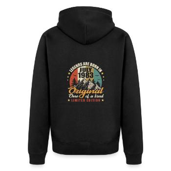 Die ursprünglichen Legenden wurden im Juli 1983 geboren - Unisex Premium Bio Zip Hoodie - Schwarz - Hinten - Nico (187cm)