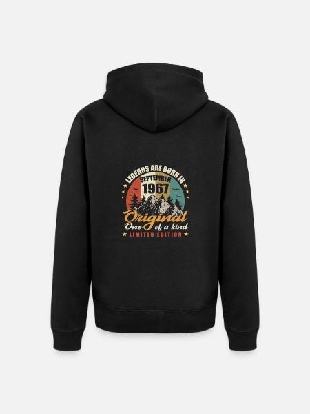 Légendes Sont Nées en Septembre 1967,Original 1967 - Premium økologisk unisex-hættejakke - sort