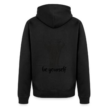 Elefant - Be yourself - Stoßzahn - Elfenbein - Unisex Premium Bio Zip Hoodie - Schwarz - Hinten - Nico (187cm)