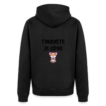 T'inquite je gère yoga chien t-shirt humour - Veste à capuche bio Premium Unisexe - noir - Dos - Nico (187cm)