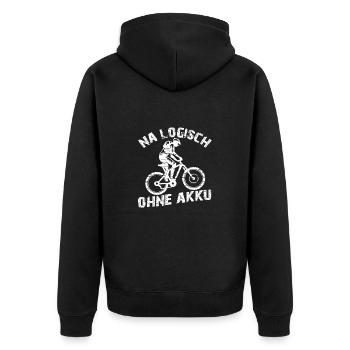 logisch ohne Akku 08 - Unisex Premium Bio Zip Hoodie - Schwarz - Hinten - Nico (187cm)