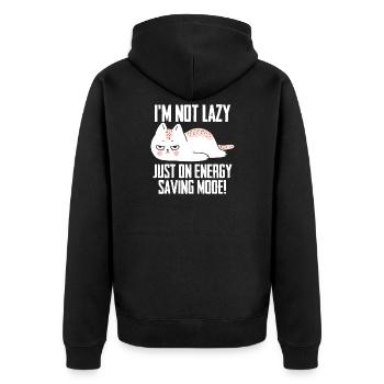 Lazy Cat - Im Not Lazy Just On Energy Saving Mode - Unisex Premium Organic Zip Hoodie - black - Back - Nico (187cm)