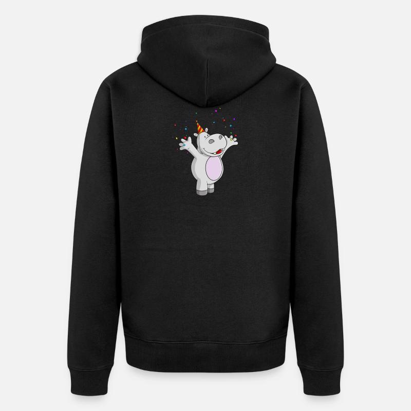 Party Nilpferd Comic - Unisex Premium Bio Zip Hoodie - Schwarz
