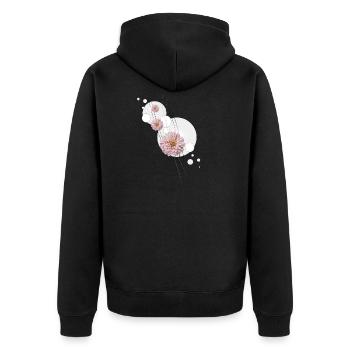 Dahlie Schnörkel grau - Unisex Premium Bio Zip Hoodie - Schwarz - Hinten - Nico (187cm)