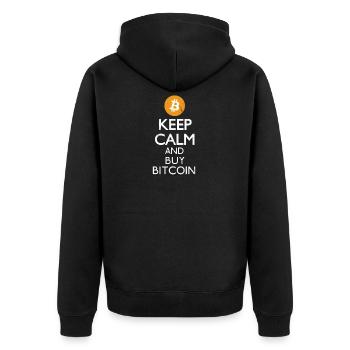 Keep calm and buy Bitcoin! - Unisex Premium Bio Zip Hoodie - Schwarz - Hinten - Nico (187cm)