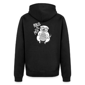 Mops Hund lustig Geschenk Fitness Weihnachten - Unisex Premium Bio Zip Hoodie - Schwarz - Hinten - Nico (187cm)
