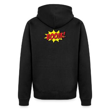 Comic Cartoon Boom FX - Perfekte Geschenkidee - Unisex Premium Bio Zip Hoodie - Schwarz - Hinten - Nico (187cm)