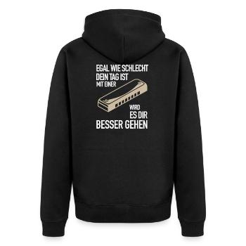 Geschenk schlechter Tag mit Mundharmonika geht - Unisex Premium Bio Zip Hoodie - Schwarz - Hinten - Nico (187cm)