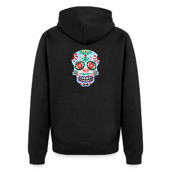 Catrina Schädel Blau - Unisex Premium Bio Zip Hoodie - Schwarz - Hinten - Nico (187cm)