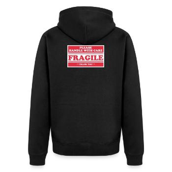 Fragile - Unisex Premium Bio Zip Hoodie - Schwarz - Hinten - Nico (187cm)