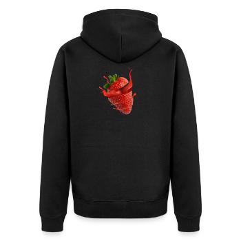 Erdbeere mit splash - Unisex Premium Bio Zip Hoodie - Schwarz - Hinten - Nico (187cm)