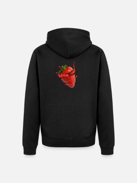 Erdbeere mit splash - Unisex Premium Bio Zip Hoodie - Schwarz