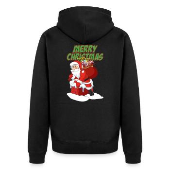 Lustiger Weihnachtsmann Santa Claus Weihnachten - Unisex Premium Bio Zip Hoodie - Schwarz - Hinten - Nico (187cm)